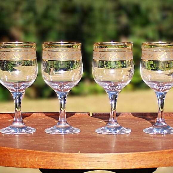 Vintage Victoria 24K Gold Goblets – Set of 4 – Holiday Barware – MCM – 8" – EUC - Picture 6 of 12